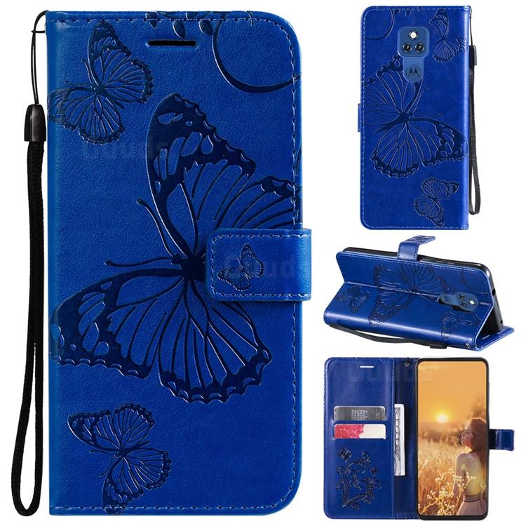 Embossing 3D Butterfly Leather Wallet Case for Motorola Moto G Play(2021) - Blue