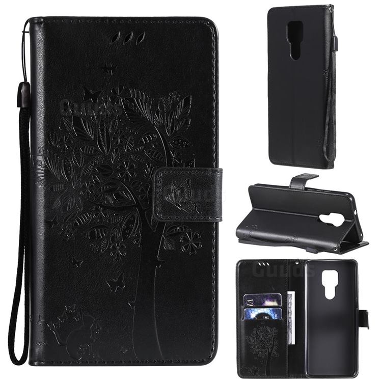 Embossing Butterfly Tree Leather Wallet Case for Motorola Moto G Play(2021) - Black