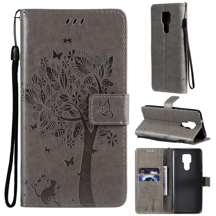Embossing Butterfly Tree Leather Wallet Case for Motorola Moto G Play(2021) - Grey