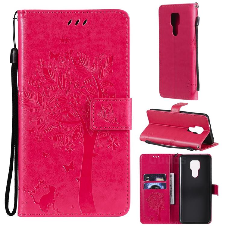 Embossing Butterfly Tree Leather Wallet Case for Motorola Moto G Play(2021) - Rose