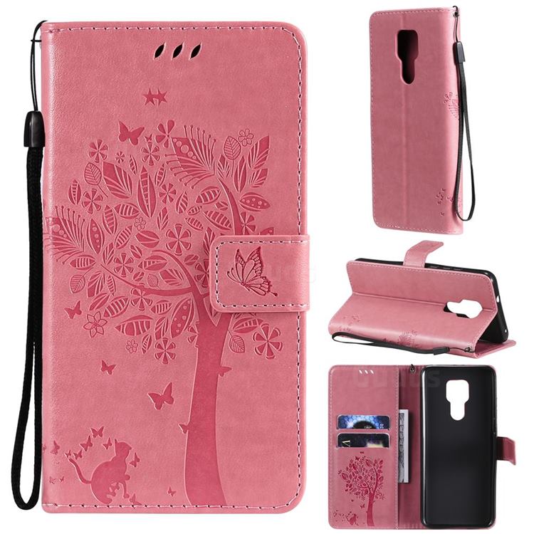 Embossing Butterfly Tree Leather Wallet Case for Motorola Moto G Play(2021) - Pink