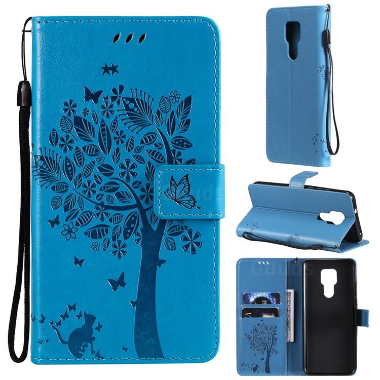 Embossing Butterfly Tree Leather Wallet Case for Motorola Moto G Play(2021) - Blue