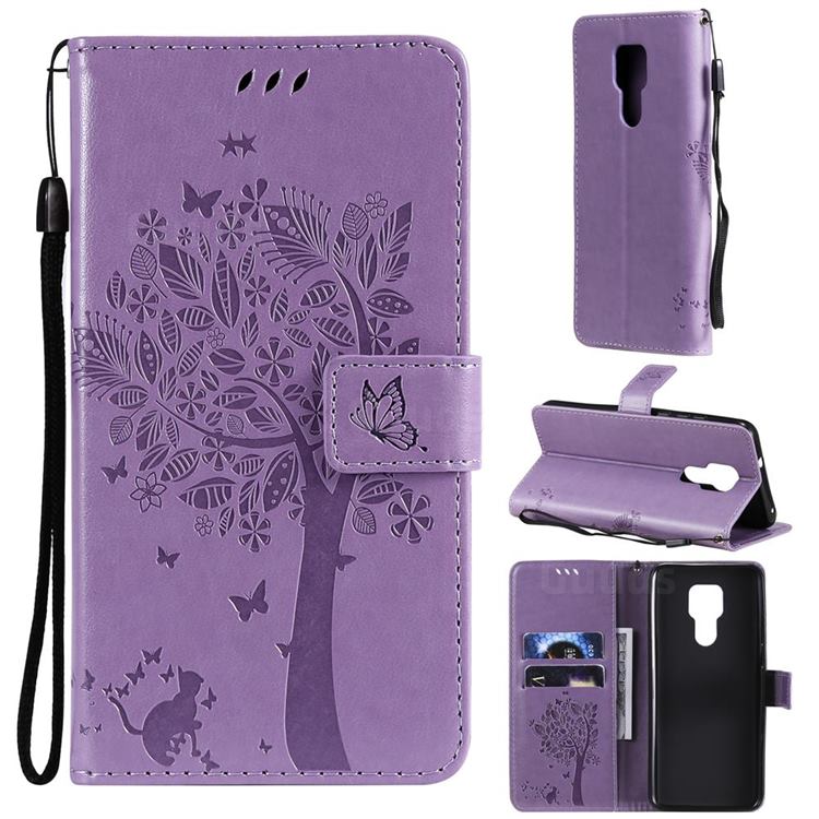 Embossing Butterfly Tree Leather Wallet Case for Motorola Moto G Play(2021) - Violet