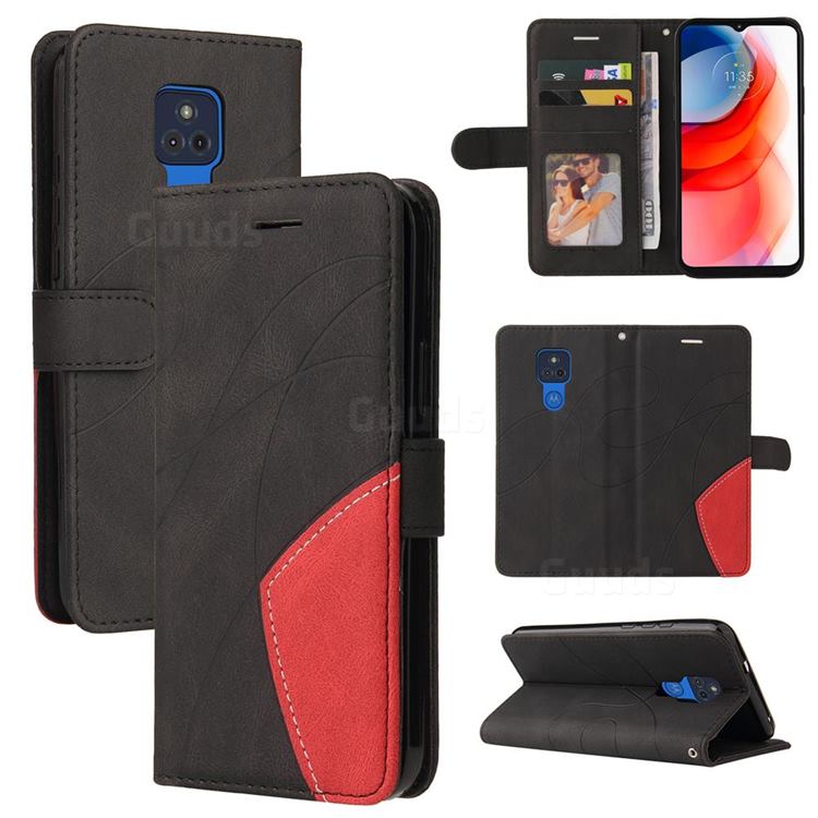 Luxury Two-color Stitching Leather Wallet Case Cover for Motorola Moto G Play(2021) - Black