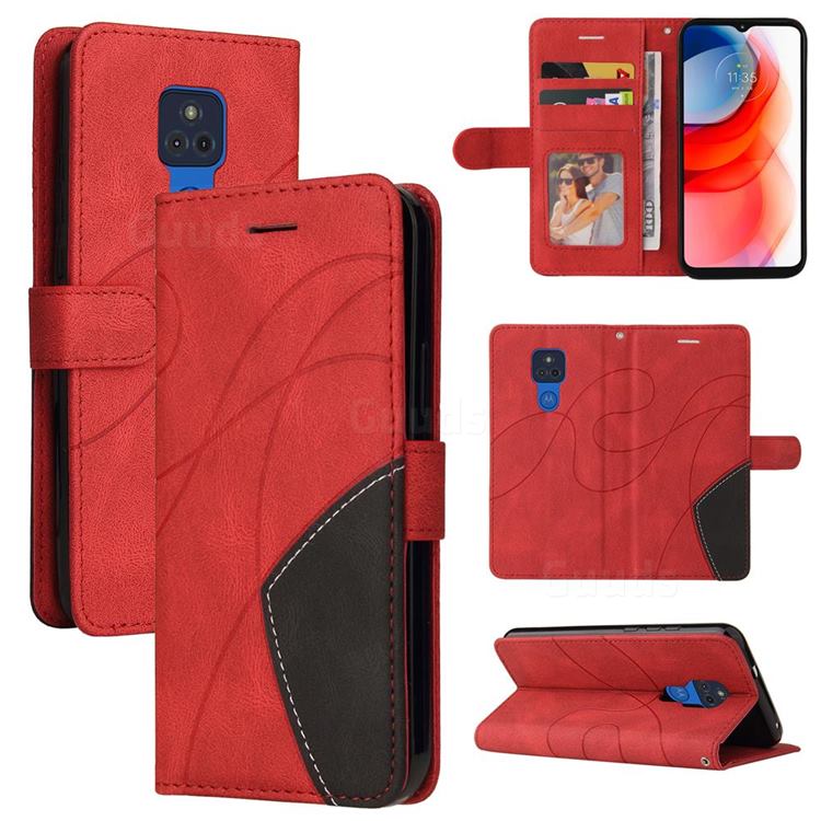 Luxury Two-color Stitching Leather Wallet Case Cover for Motorola Moto G Play(2021) - Red