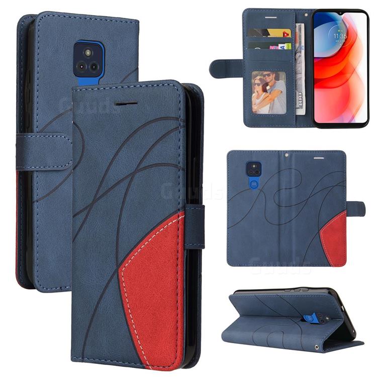 Luxury Two-color Stitching Leather Wallet Case Cover for Motorola Moto G Play(2021) - Blue