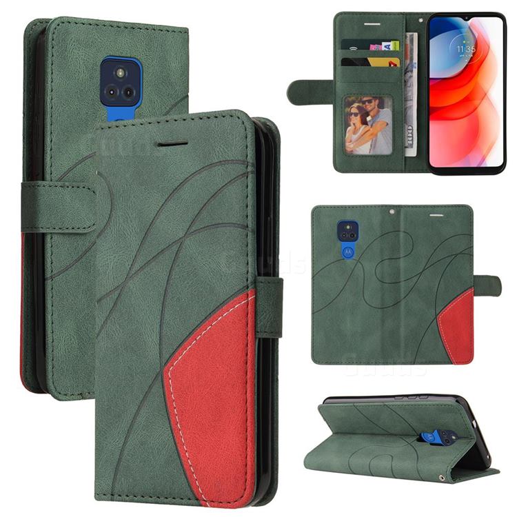 Luxury Two-color Stitching Leather Wallet Case Cover for Motorola Moto G Play(2021) - Green