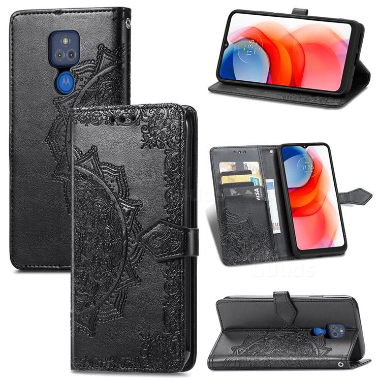 Embossing Imprint Mandala Flower Leather Wallet Case for Motorola Moto G Play(2021) - Black