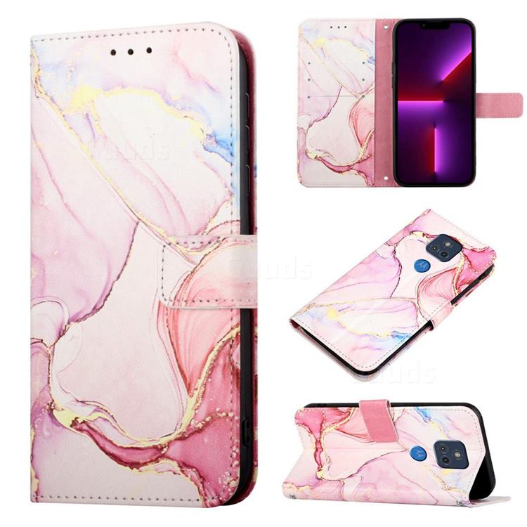Rose Gold Marble Leather Wallet Protective Case for Motorola Moto G Play(2021)