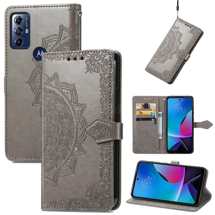 Embossing Imprint Mandala Flower Leather Wallet Case for Motorola Moto G Play(2023) - Gray