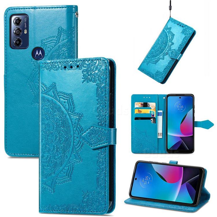 Embossing Imprint Mandala Flower Leather Wallet Case for Motorola Moto G Play(2023) - Blue
