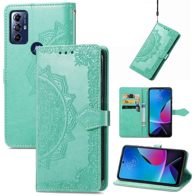 Embossing Imprint Mandala Flower Leather Wallet Case for Motorola Moto G Play(2023) - Green