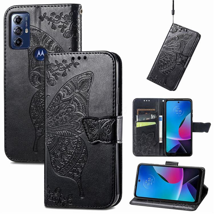 Embossing Mandala Flower Butterfly Leather Wallet Case for Motorola Moto G Play(2023) - Black
