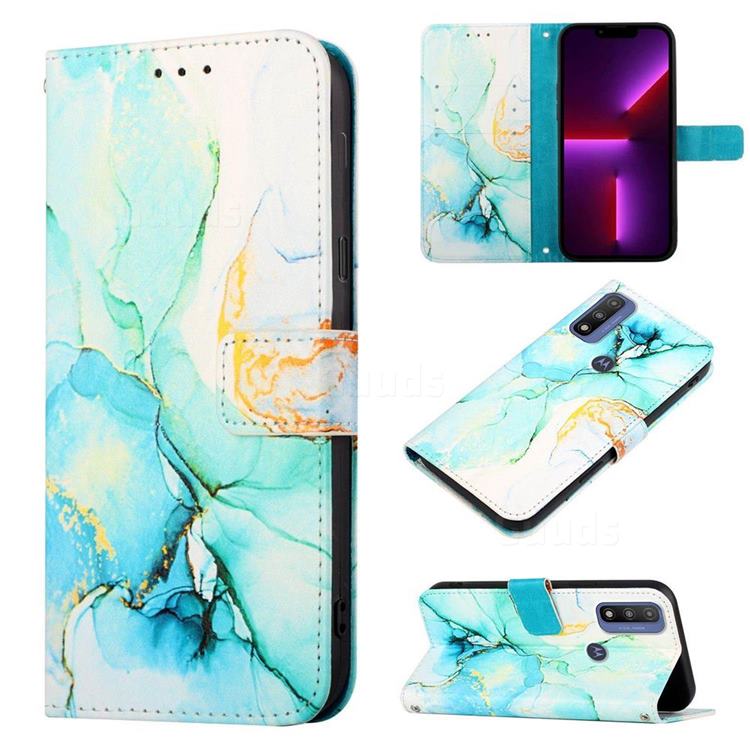 Green Illusion Marble Leather Wallet Protective Case for Motorola G Pure