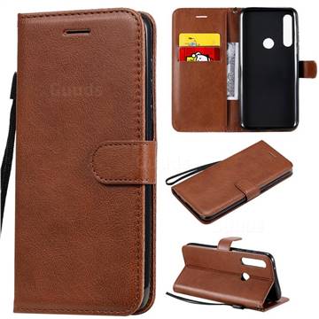 Retro Greek Classic Smooth PU Leather Wallet Phone Case for Motorola Moto G Power - Brown