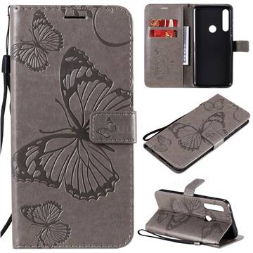 Embossing 3D Butterfly Leather Wallet Case for Motorola Moto G Power - Gray