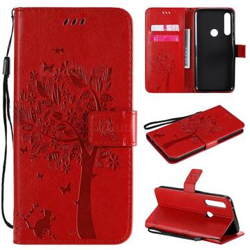 Embossing Butterfly Tree Leather Wallet Case for Motorola Moto G Power - Red