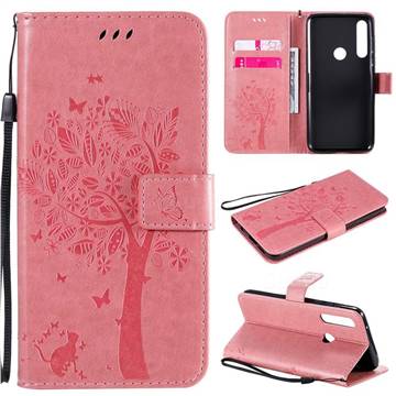 Embossing Butterfly Tree Leather Wallet Case for Motorola Moto G Power - Pink