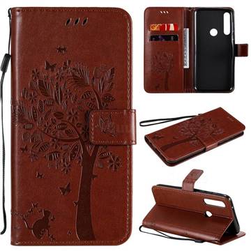 Embossing Butterfly Tree Leather Wallet Case for Motorola Moto G Power - Coffee