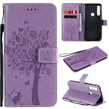 Embossing Butterfly Tree Leather Wallet Case for Motorola Moto G Power - Violet
