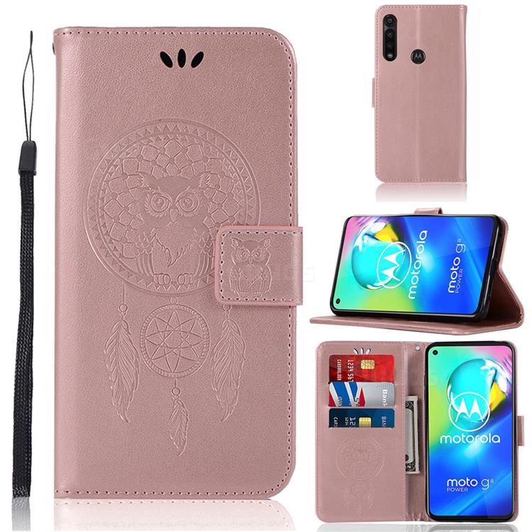 Intricate Embossing Owl Campanula Leather Wallet Case for Motorola Moto G Power - Rose Gold