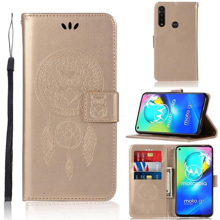 Intricate Embossing Owl Campanula Leather Wallet Case for Motorola Moto G Power - Champagne