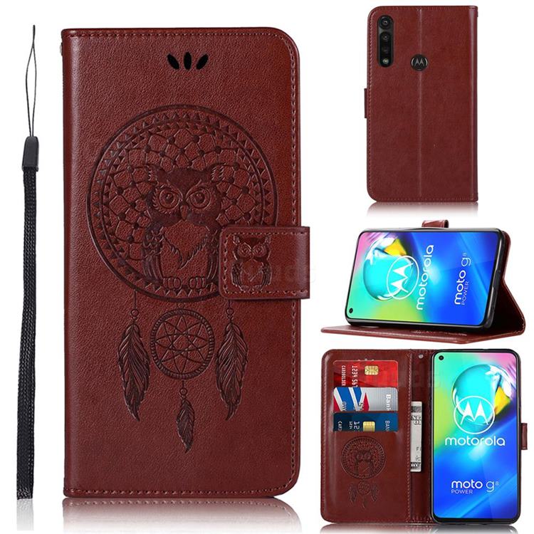 Intricate Embossing Owl Campanula Leather Wallet Case for Motorola Moto G Power - Brown