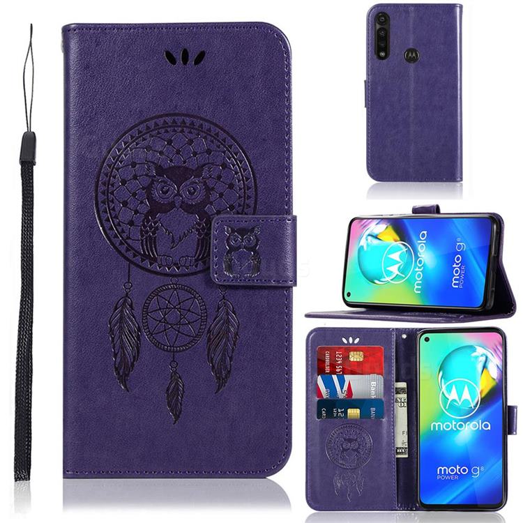 Intricate Embossing Owl Campanula Leather Wallet Case for Motorola Moto G Power - Purple
