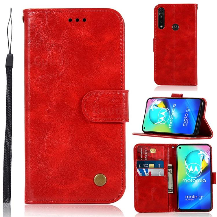 Luxury Retro Leather Wallet Case for Motorola Moto G Power - Red