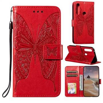 Intricate Embossing Vivid Butterfly Leather Wallet Case for Motorola Moto G Power - Red