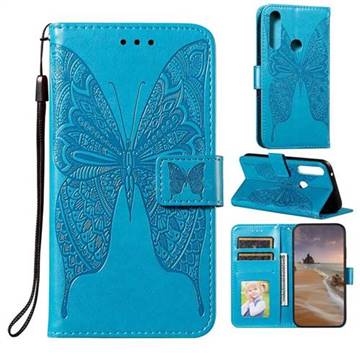 Intricate Embossing Vivid Butterfly Leather Wallet Case for Motorola Moto G Power - Blue