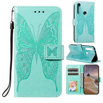 Intricate Embossing Vivid Butterfly Leather Wallet Case for Motorola Moto G Power - Green