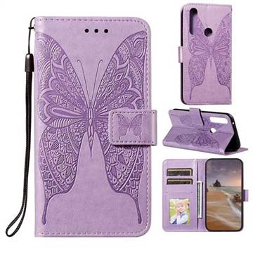 Intricate Embossing Vivid Butterfly Leather Wallet Case for Motorola Moto G Power - Purple