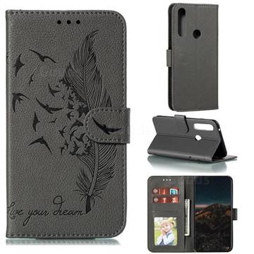 Intricate Embossing Lychee Feather Bird Leather Wallet Case for Motorola Moto G Power 2020 - Gray