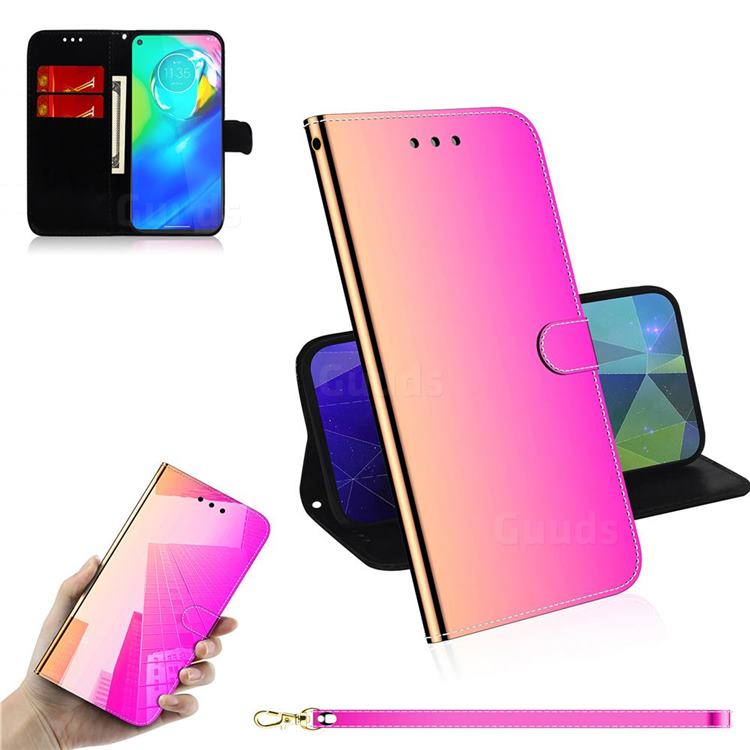 Shining Mirror Like Surface Leather Wallet Case for Motorola Moto G Power 2020 - Rainbow Gradient