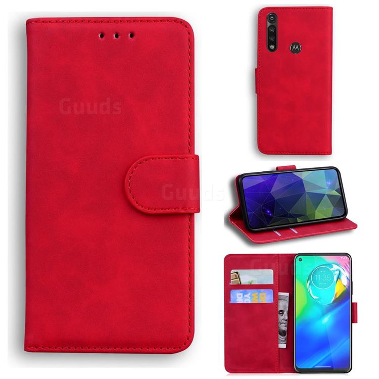 Retro Classic Skin Feel Leather Wallet Phone Case for Motorola Moto G Power 2020 - Red