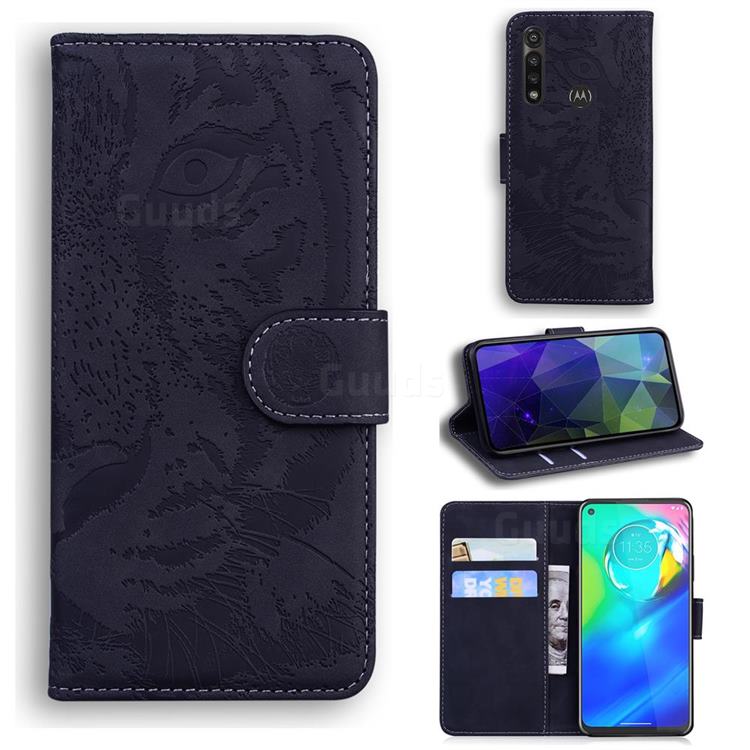 Intricate Embossing Tiger Face Leather Wallet Case for Motorola Moto G Power 2020 - Black