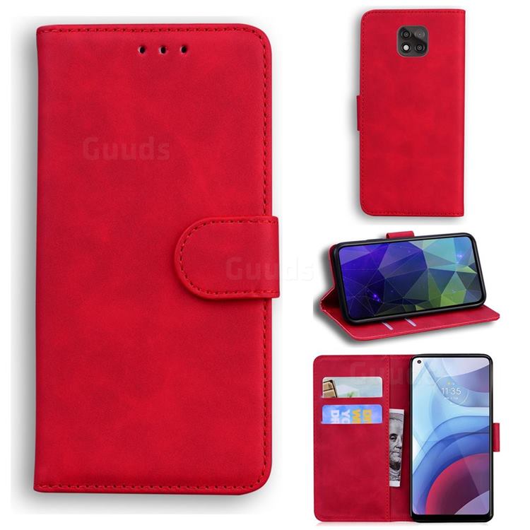 Retro Classic Skin Feel Leather Wallet Phone Case for Motorola Moto G Power 2021 - Red