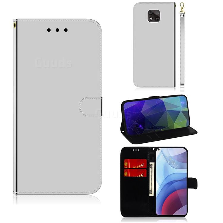 Shining Mirror Like Surface Leather Wallet Case for Motorola Moto G Power 2021 - Silver