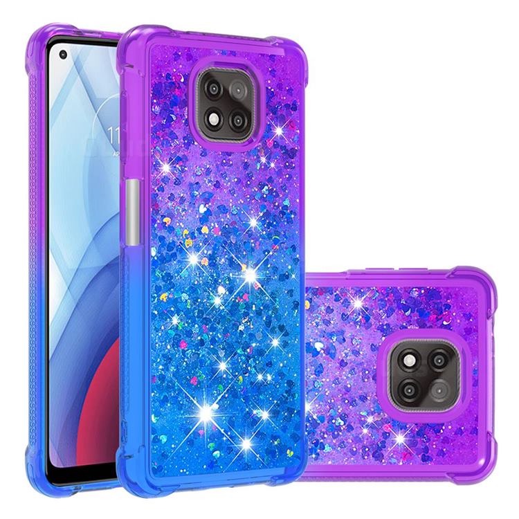 Rainbow Gradient Liquid Glitter Quicksand Sequins Phone Case for Motorola Moto G Power 2021 - Purple Blue