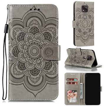 Intricate Embossing Datura Solar Leather Wallet Case for Motorola Moto G Power 2021 - Gray