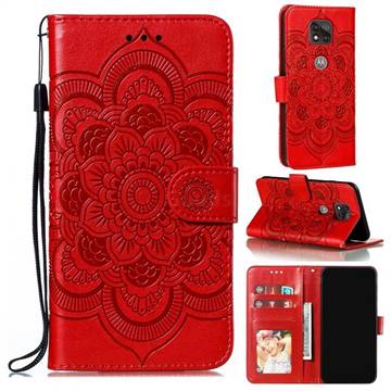Intricate Embossing Datura Solar Leather Wallet Case for Motorola Moto G Power 2021 - Red