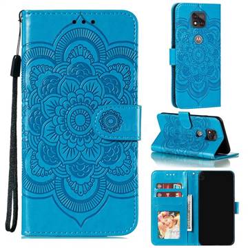 Intricate Embossing Datura Solar Leather Wallet Case for Motorola Moto G Power 2021 - Blue