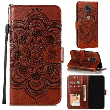 Intricate Embossing Datura Solar Leather Wallet Case for Motorola Moto G Power 2021 - Brown