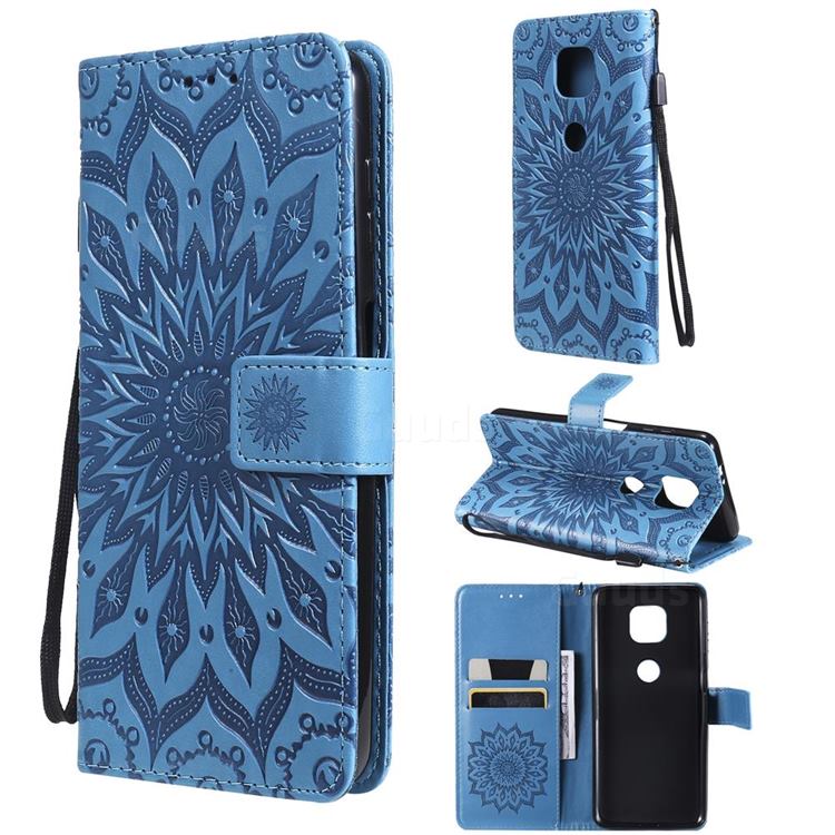 Embossing Sunflower Leather Wallet Case Motorola Moto G Power 2021 - Blue Motorola Moto G Power 2021 Cases - Guuds