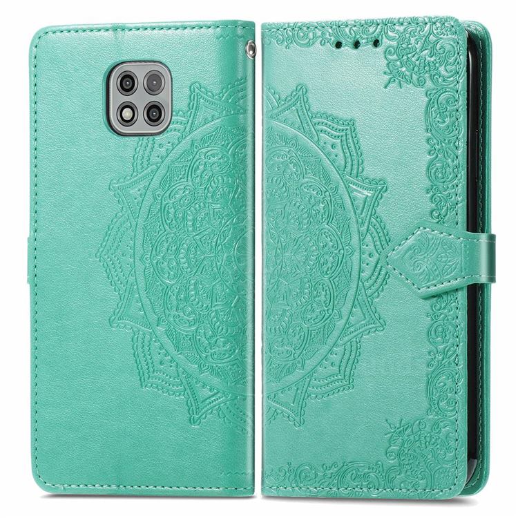 Embossing Imprint Mandala Flower Leather Wallet Case for Motorola Moto G Power 2021 - Green