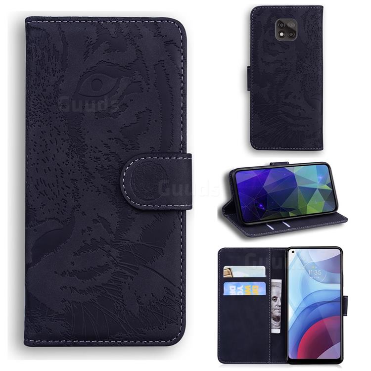 Intricate Embossing Tiger Face Leather Wallet Case for Motorola Moto G Power 2021 - Black
