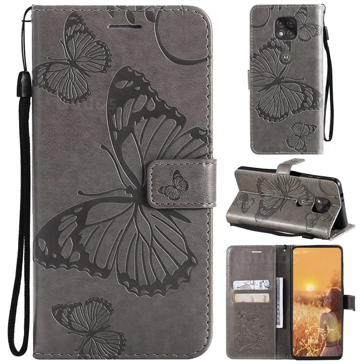 Embossing 3D Butterfly Leather Wallet Case for Motorola Moto G Power 2021 - Gray