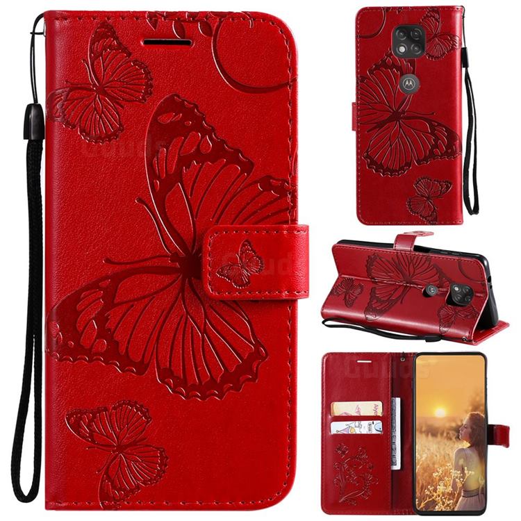 Embossing 3D Butterfly Leather Wallet Case for Motorola Moto G Power 2021 - Red