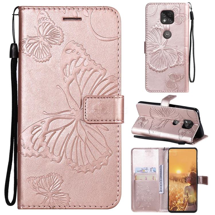 Embossing 3D Butterfly Leather Wallet Case for Motorola Moto G Power 2021 - Rose Gold